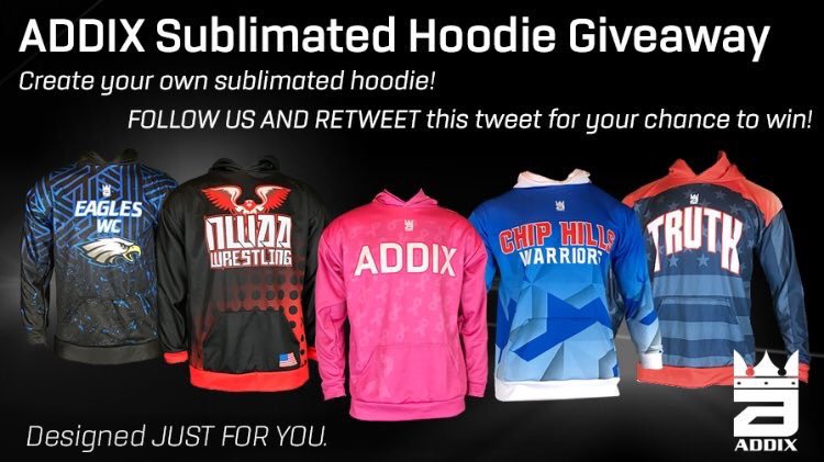 addixgear's tweet image. RETWEET this tweet and FOLLOW us for a chance to win your own custom Addix sublimated hoodie.