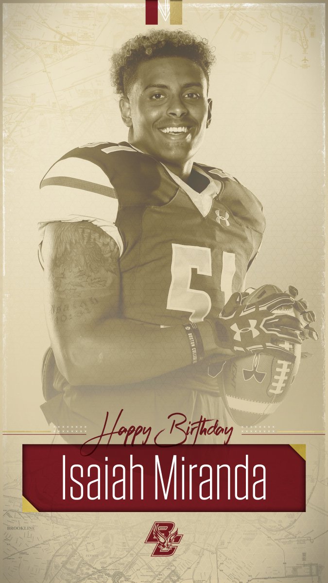BCFootball's tweet photo. Wishing a very Happy Birthday to redshirt freshman linebacker Isaiah Miranda! 🎊🎂 https://t.co/5YgKmaRkyK