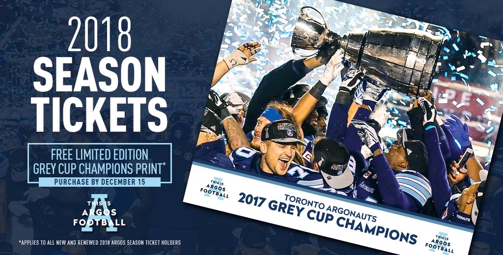 TorontoArgos's tweet image. Only three more days to purchase season tickets and be entered into the Early Bird contest ‼️ 

Purchase before the 15th and you'll also receive a limited edition #GreyCup champs print.

🎟 » argosatbmofield.ca