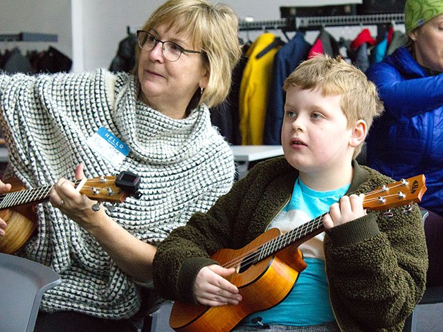 isthmus's tweet photo. The humble ukulele shines in the hands of novices at @Madisonlibrary, discovers @funnextexit https://t.co/7IYHm3OUwS https://t.co/MBqrDaRIXu