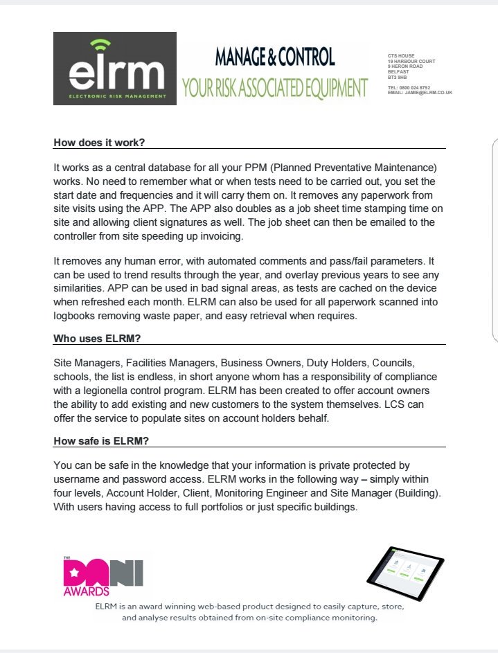 ELRMuk's tweet photo. Want to know how ELRM can help with your compliance requirements?

https://t.co/RlyX7kEtlZ

#Legionella #legionellacontrol #watertreatment #waterhygiene #compliance #appbased #Global #belfast #belfasthour #daniawards https://t.co/ujAJ9eny4s