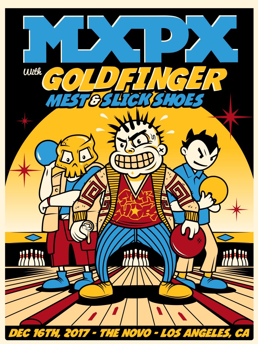 mikeherreraTD's tweet photo. Who's joining us this Saturday night (12/16) at The Novo in LA!  Tickets at https://t.co/FccCDGSAvW !  Can't wait!  Plan accordingly, doors open at 6pm!  #25yearsofmxpx #showart #thenovo #goldenvoice #mxpx #goldfinger #mest #slickshoes #joesib #losangeles https://t.co/uo61D6nTCY