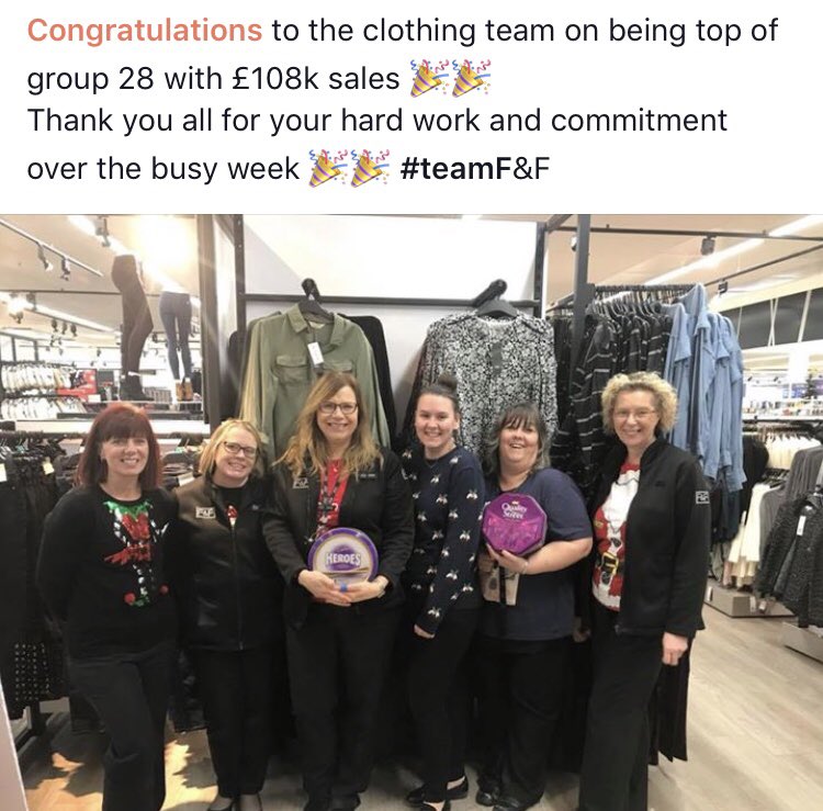 Awesome work ladies! Top of group 28 with £108k sales 🎉🎉 #teamF&amp;F #teamdereham