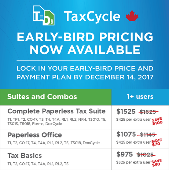 cdpeters's tweet image. Our Early-Bird Special ends this Thursday, December 14th. You only have a couple days left to save up to $100 on the TaxCycle Suite with your choice of a convenient monthly payment plan. taxcycle.com/Pricing