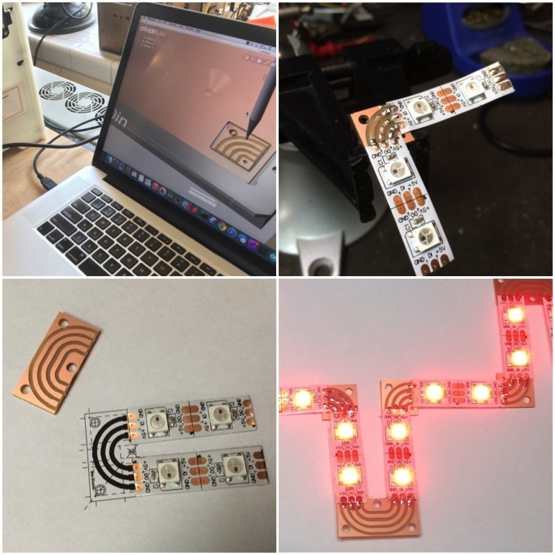 hackaday's tweet image. Angled solder connectors by @todbot for NeoPixels. Now on #Hackadayio bit.ly/1L79UdD cc @adafruit