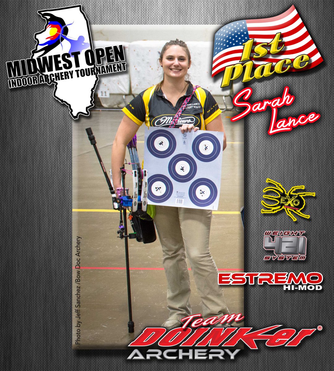 DoinkerStabs's tweet image. Congratulations to Team Doinker&apos;s Sarah Lance on her 1st Place Win at the 2017 Midwest Open! #TeamDoinker #winning #EstremoHiMod #Doinker #Archery