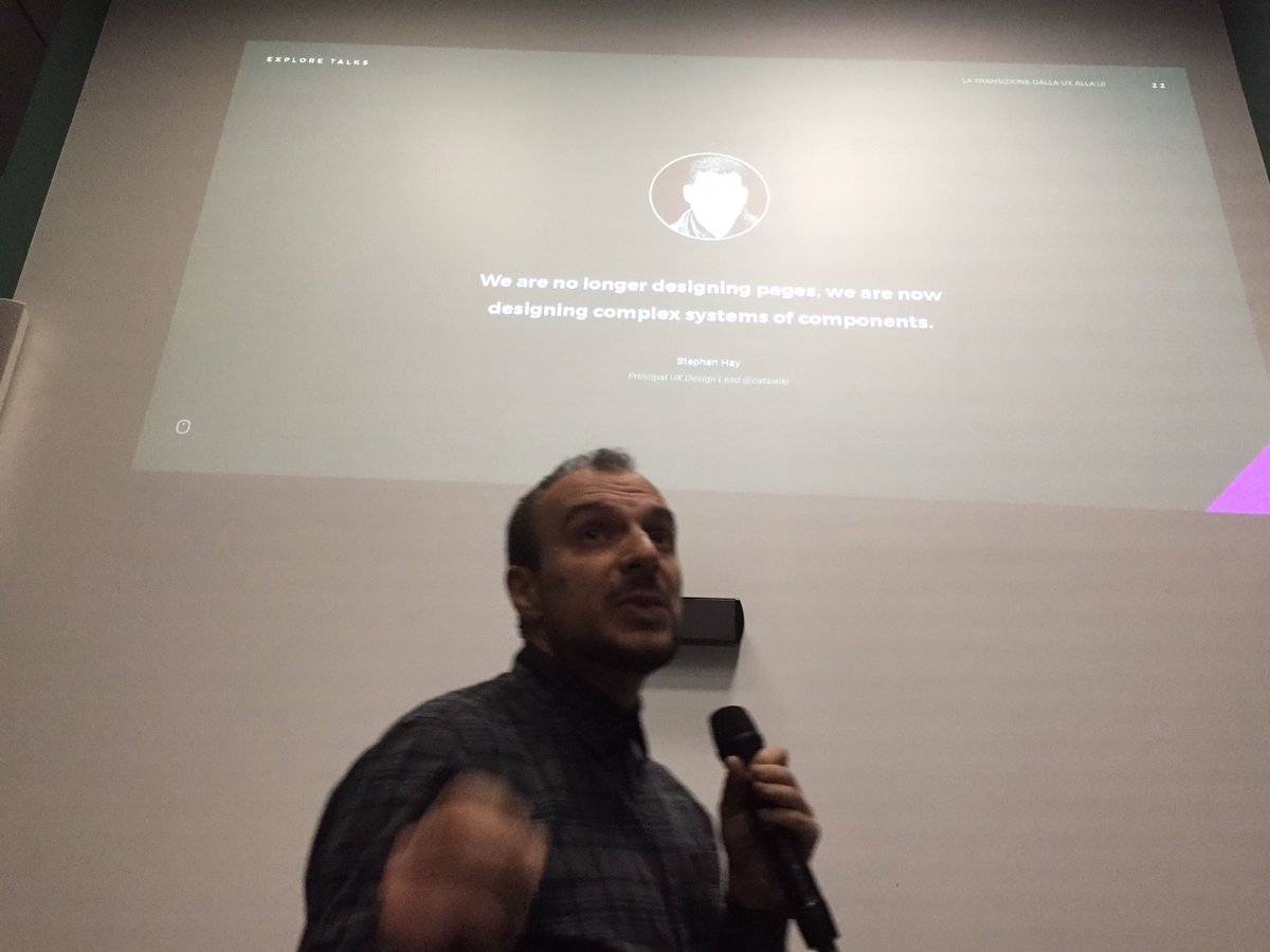 Da un paio di anni si è cessato di progettare pagine perché si è cominciato a progettare sistemi #xtux #exploretalks <a href="/robertofalcone/">Roberto Falcone</a> <a href="/Musement/">Musement</a>