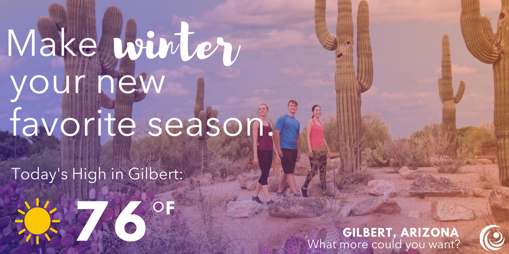 GilbertAZEcoDev's tweet photo. It's 76 degrees in December ☀️ What more could you want?
Unbeatable quality of life is one of the many reasons companies #ChooseGilbert. Check out the other top reasons here 👉 https://t.co/sba6dL0Fn4 #TuesdayThoughts https://t.co/OvANLyFqWX