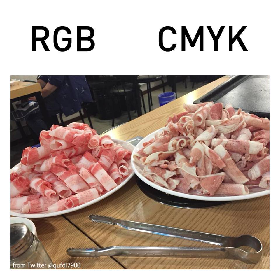 designerhumor's tweet image. RGB vs CMYK