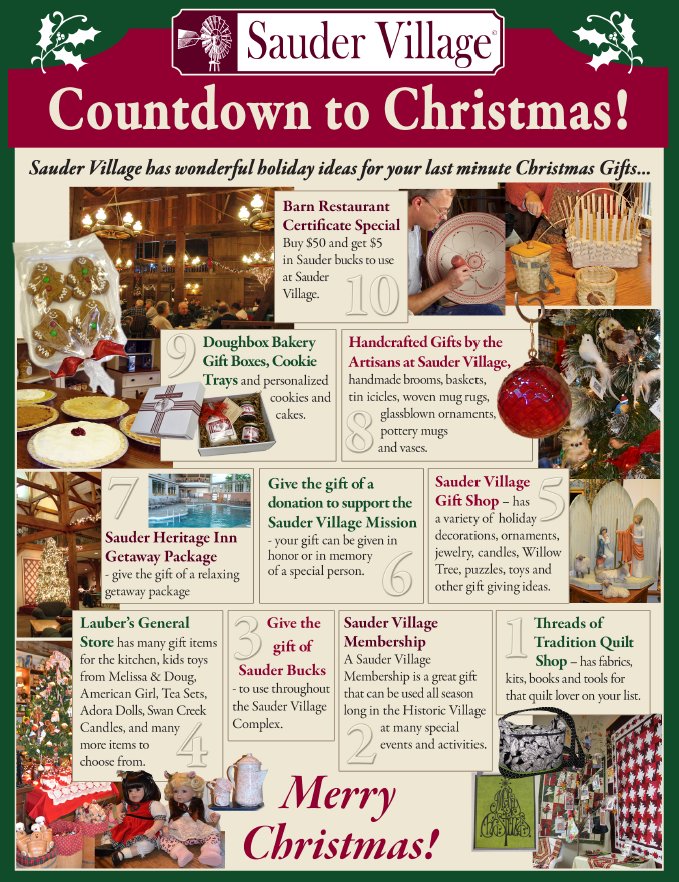 SauderVillage's tweet photo. Countdown to Christmas . . . let us help you finish your Christmas shopping! Great gifts, beautiful setting, relaxed shopping atmosphere - stop by soon! #Christmas #shopping #saudervillage #ourohio #ohiogram https://t.co/9SHp95DAPh