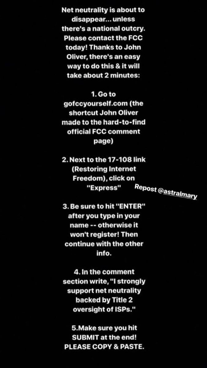 Everyone who didn’t vote because they thought we’d be fine.....do this...we won’t be fine. #NetNuetrality