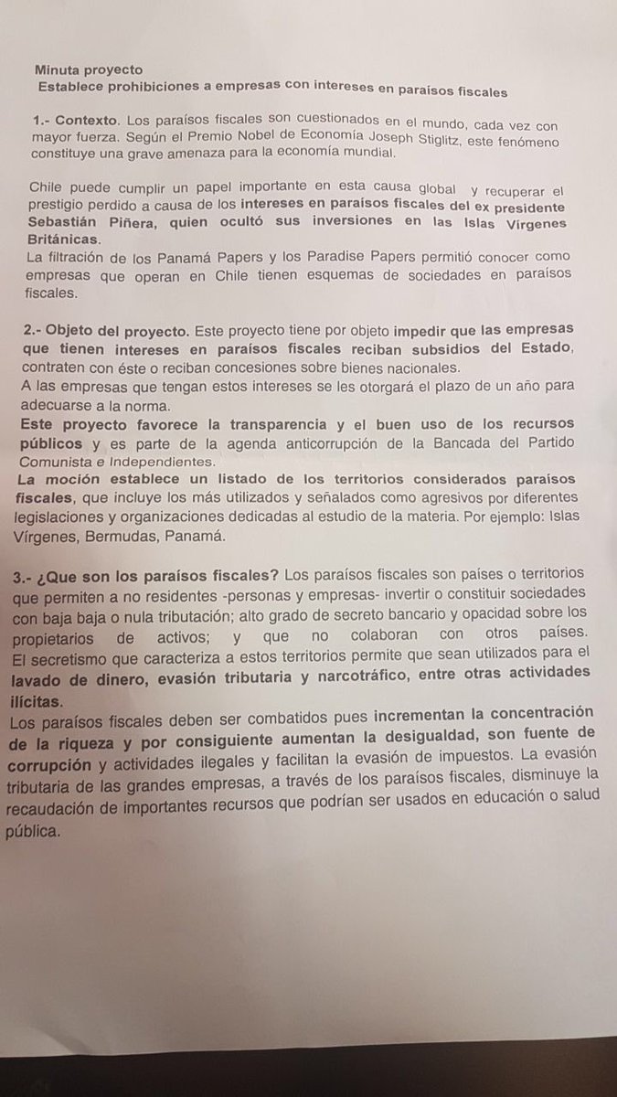 Hoy presentamos proyecto para terminar con subsidios a empresas que tengan inversiones en paraísos fiscales, evadiendo impuestos en Chile 
#AgendaAnticorrupción diputadospcic.wordpress.com/2017/12/12/pro…