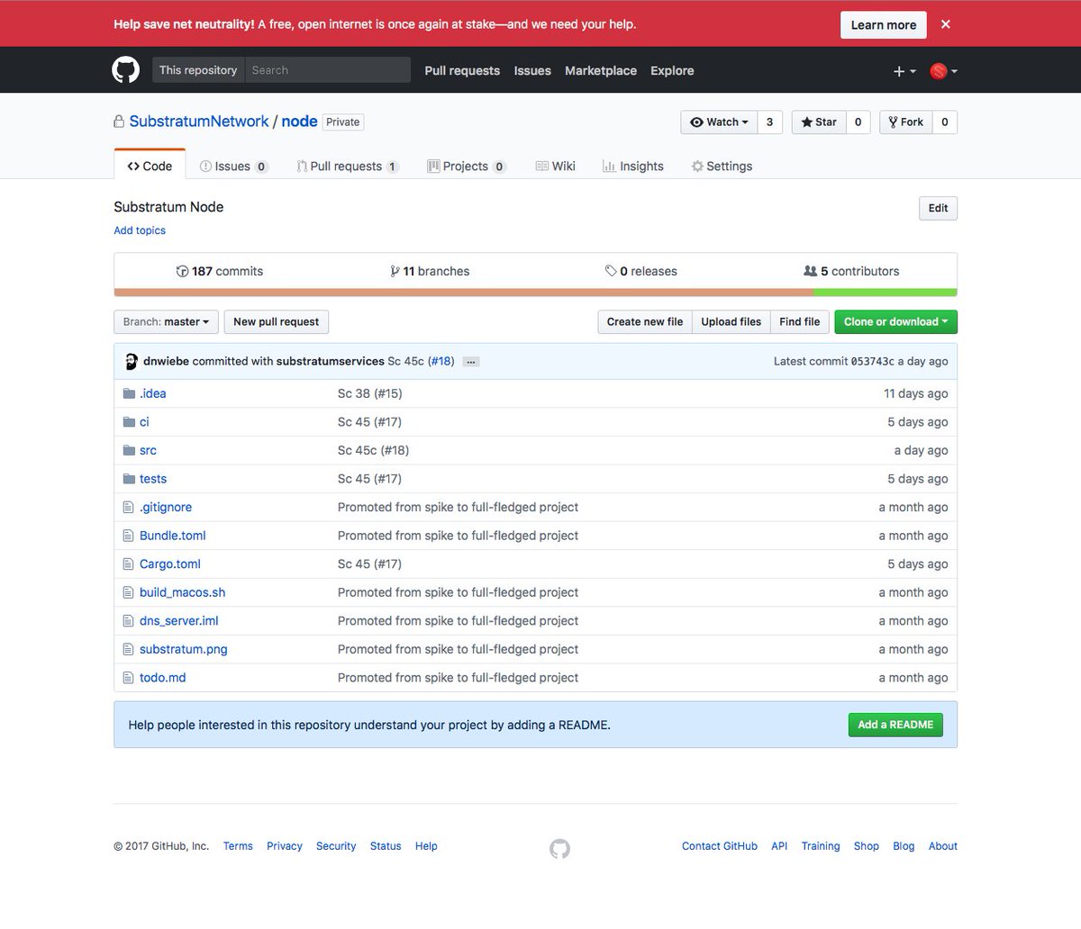 <a href="/SubstratumNet/">Substratum</a> Developers hammering commits as always! Work getting churned out so we can #SaveTheInternet &amp; #NetNeutality #SaveNetNeutrality #tech #cryptocurrency #substratum $sub #sub #development #code #programming #internet #altcoin