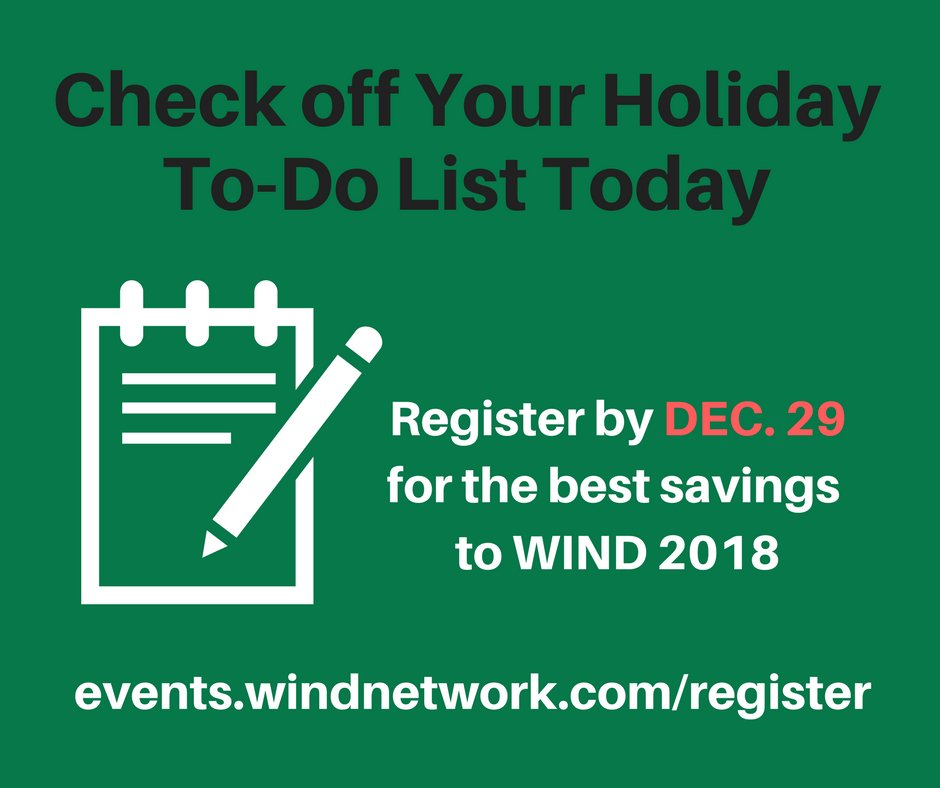 windnetwork's tweet photo. We're extending the WIND 2018 early registration, hotel room block, and golf tournament deadlines to December 29, 2017. Take a few items off of your to-do list and register today! #WIND2018 https://t.co/I0IUsrPz9V https://t.co/SGAWDkw3px