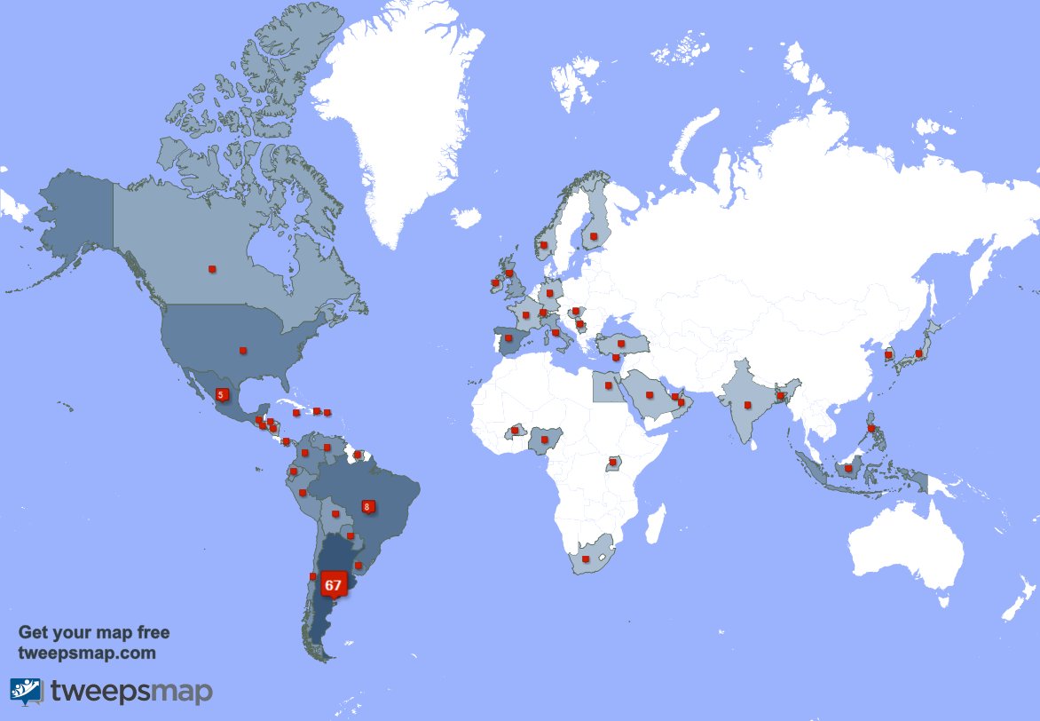 My followers are in Argentina(67%), Brazil(8%) Get your free map tweepsmap.com/!RubiusMRK