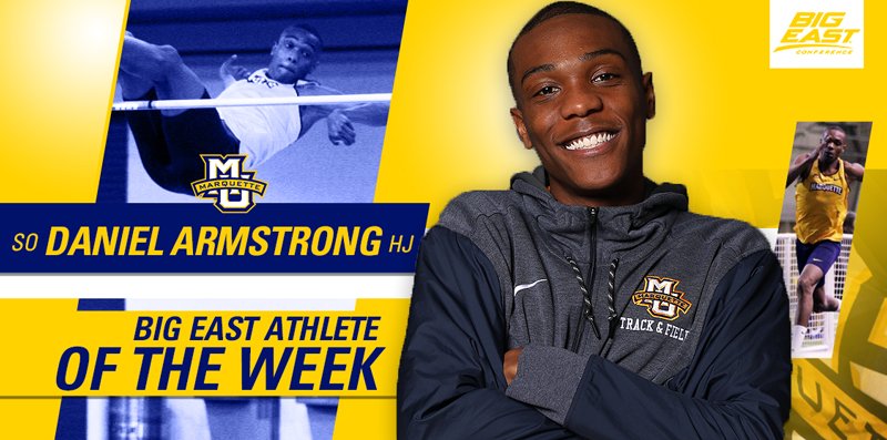 MUTFXC's tweet photo. 🚨BIG EAST Field Athlete of the Week🚨

Congrats to Daniel Armstrong, whose impressive season-opening performance claimed #BIGEAST weekly honors: https://t.co/jFgob9pBTW 👏〽️🎽

Armstrong currently ranks No.1⃣ in the BIG EAST and No.5⃣ nationally. https://t.co/hs6jBRQmOh