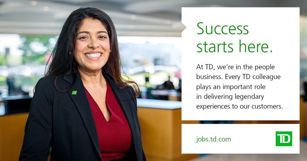 TD is growing a Mobile Advisor team in Pacific Region and we’re looking for outgoing, dynamic and motivated individuals with a proven sales track record to join our team! #td #hiring 

Learn more: Mobile Advisor, Everyday Banking - TD Bank Careers jobs.td.com/en-CA/?p=2335&…