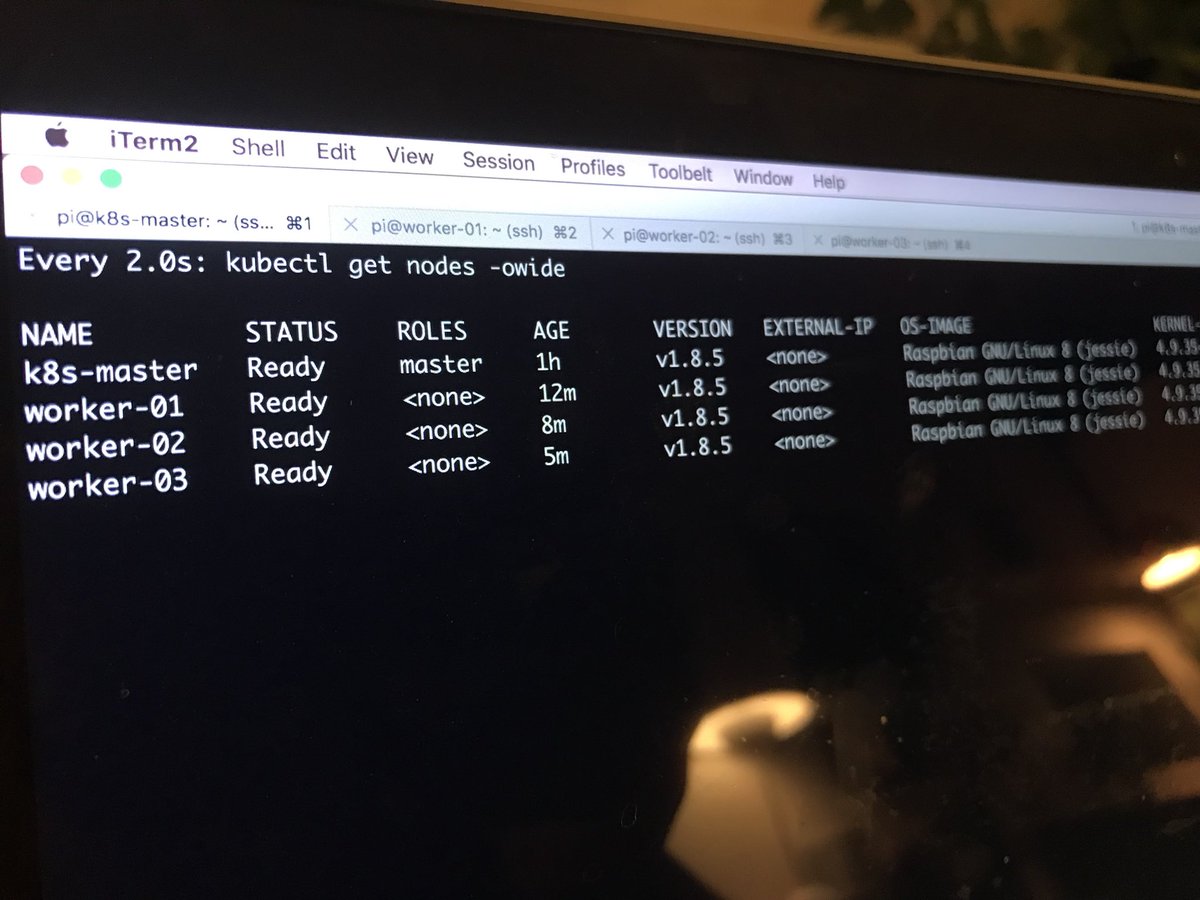 phennex's tweet image. Finally got around to spin up my @kubernetesio #raspberrypi cluster again. Running k8s 1.8.5 with @weaveworks as overlay. Cluster creation using #kubeadm #awesome #kubecloud 🤘😜
