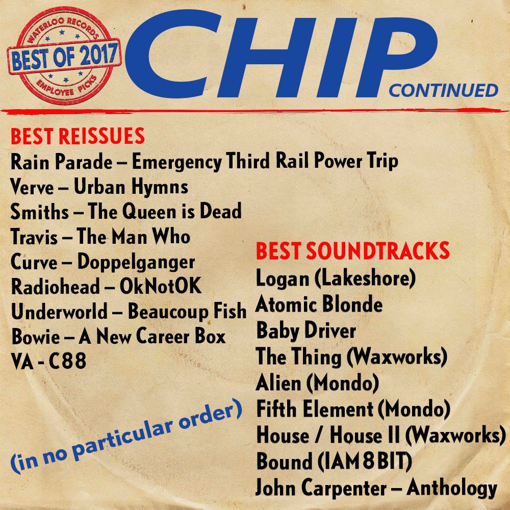 sixonxonqa's tweet photo. Chip has a massive list of hits for this year. Check out his #WaterlooBestof17 picks. // #Slowdive #Ride #ZolaJesus #Jlin #TheNational #BenFrost #QOTSA #ToroYMoi #MoonDuo #CutCopy #Xetas #FourTet #Marker #LCDSoundsystem #DirtyProjectors #Omni #ChelseaWolfe #WashedOut https://t.co/LyihAKSNB3