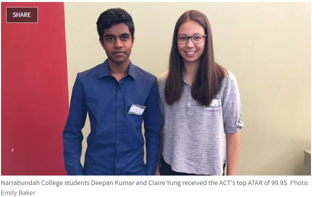 auscienceinnov's tweet photo. Congrats Claire! ACT's top ATAR score of 99.95! 🎉'ACT year 12 students to receive ATAR on Wednesday' via @canberratimes Claire's a 2015/16 #CuriousMinds participant & International Physics Olympiad bronze medallist!🥉#sciencewitASI #girlsinSTEM #NarrabundahCollege #CBR #IPhO2017 https://t.co/npVRCJvGUY