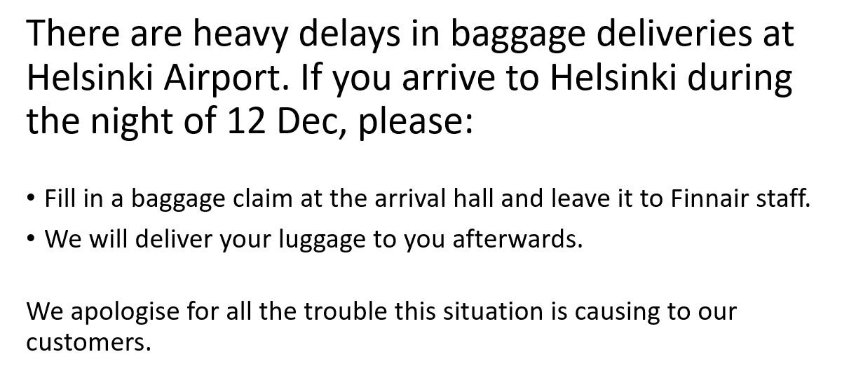 finnair delayed baggage