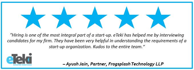 eTeki_Inc's tweet photo. #TestimonialTuesday: Read what Frogsplash Technology LLP Partner, Ayush Jain, says about our #Technical Screening services: https://t.co/zPxbCpBf9C