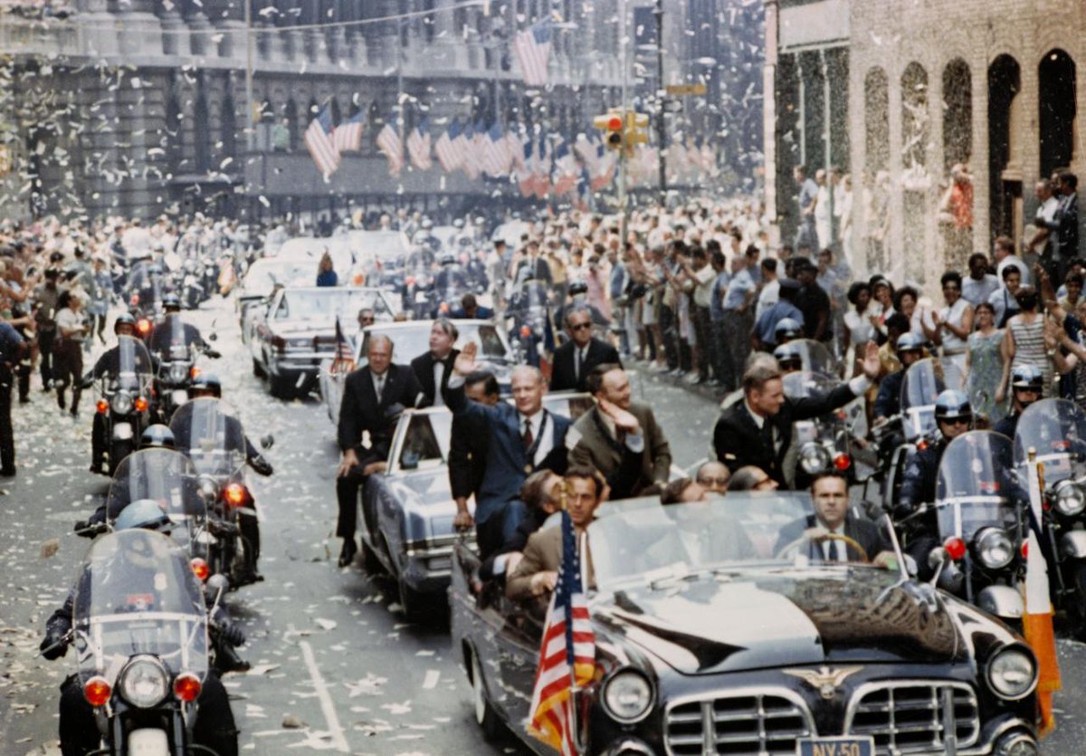 NASAApollo11's tweet photo. 50.  On August 13, 1969, a Ticker Tape Parade was thrown for the crew of the first crewed lunar landing in New York City down Broadway and Park Avenue! #Space2090 https://t.co/Sb0UwaaYPe