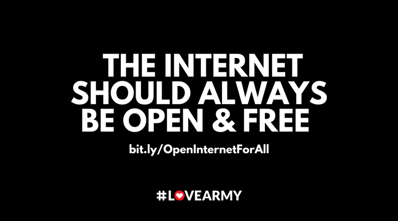 WeAreLoveArmy's tweet image. Everyone needs to know that Congress has stopped FCC votes before. They can stop Ajit Pai’s plan and save #netneutrality. Have you told your reps how important the internet is to you? It's almost too late! bit.ly/OpenInternetFo…