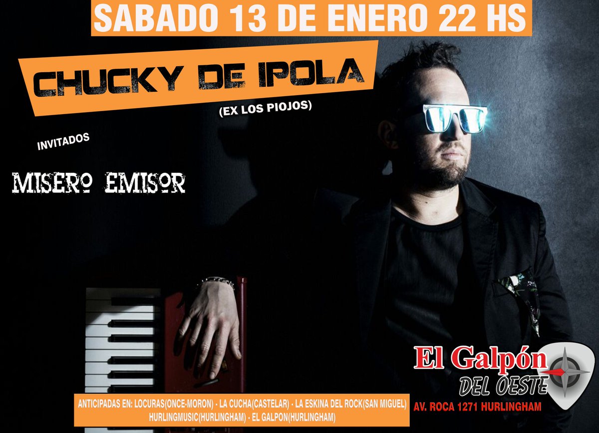 sabado 13 de enero por primera vez llega a @elgaponoficial @chukydeipolatw invitados #MiseroEmisor proximamente entradas a la venta