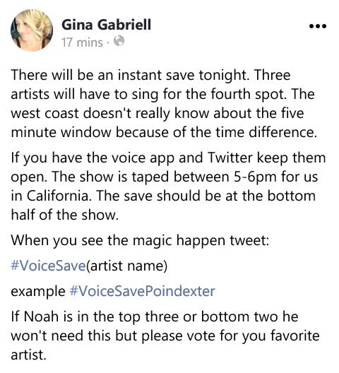 beefylimbs's tweet image. A reminder to west coast fans from @noah_mac's Mom (@ginagabriell) on FB that you can still participate in the voice instant save even with the time difference. So be ready to tweet #VoiceSaveNoah if necessary! :)
