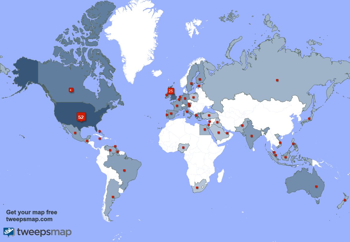 My followers are in USA(51%), UK.(25%)... Get your map too: tweepsmap.com/!BellaDonnaHur…