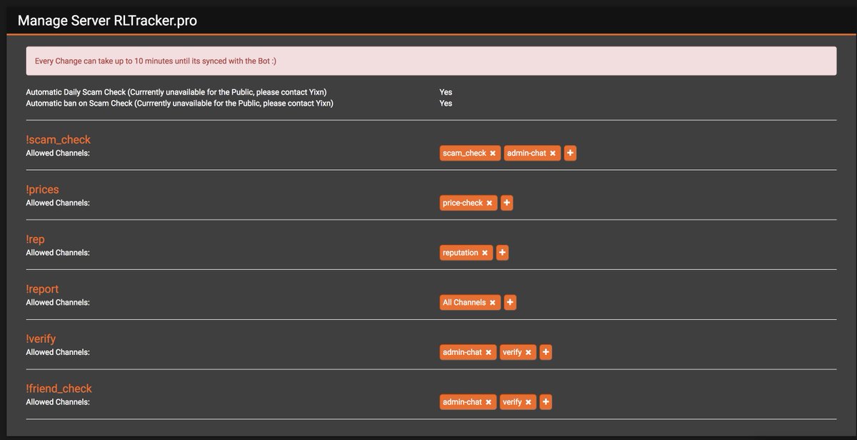 RlTracker's tweet photo. I announced it earlier, but now it is time to release it:
You are now able to control which command is allowed and in which channel!
Just type !auth on your Server (you need admin perms ;P) and youll get a link to your controlpanel.

Could take up to 10 mins to update on the bot https://t.co/B0QJki04Qi