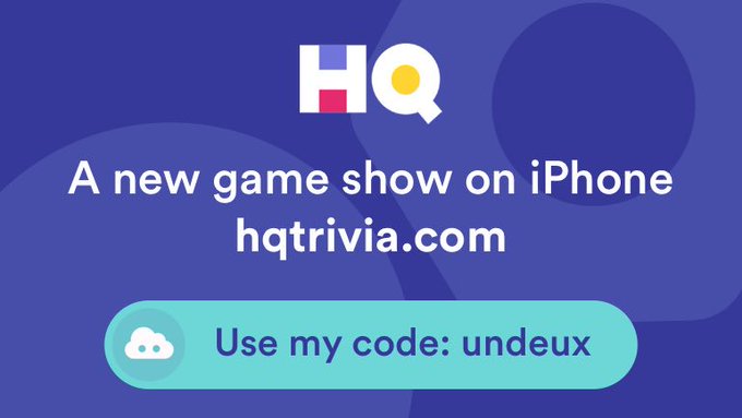 I’m playing a game called @hqtrivia. You should play too. Use my code ‘undeux’ to sign up https://t.co/Uu50BiDK9Y
