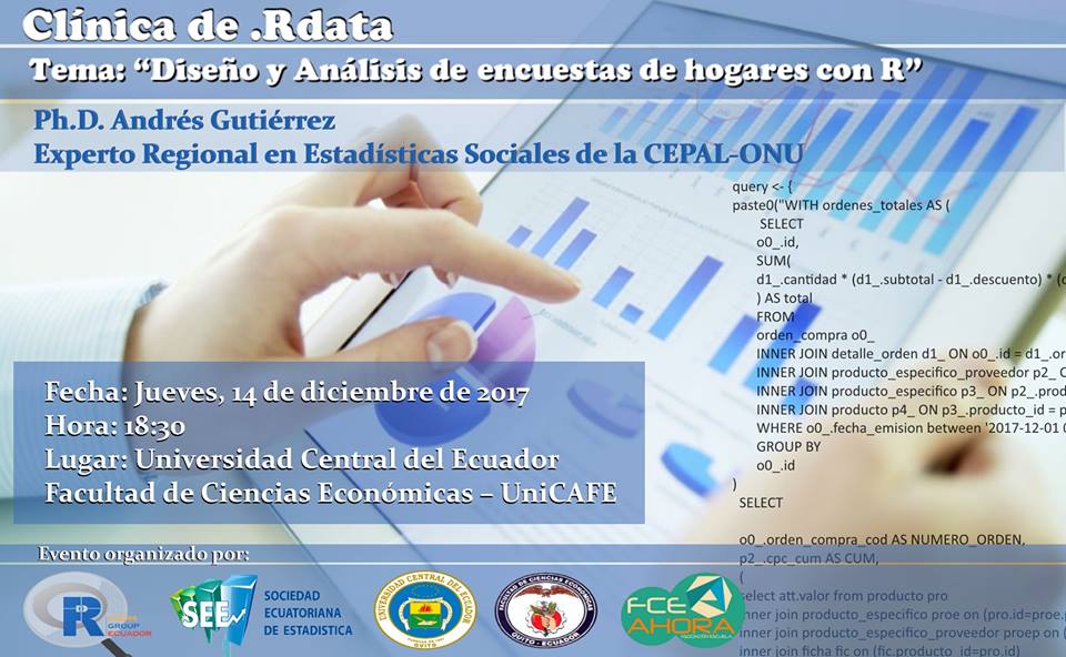 rusersgroup's tweet photo. Te invitamos a ser parte de la primera #ClínicaRData con el exponente @psirusteam #ExpertoCEPAL #ONU creador de varias librerías de muestreo con R. 
En @UniCafeOK 

https://t.co/9KveNeiM2f …

#RUGE #SEE #UCE #FCE #samplesize4surveys #TeachingSampling https://t.co/f7UzrWjzoS