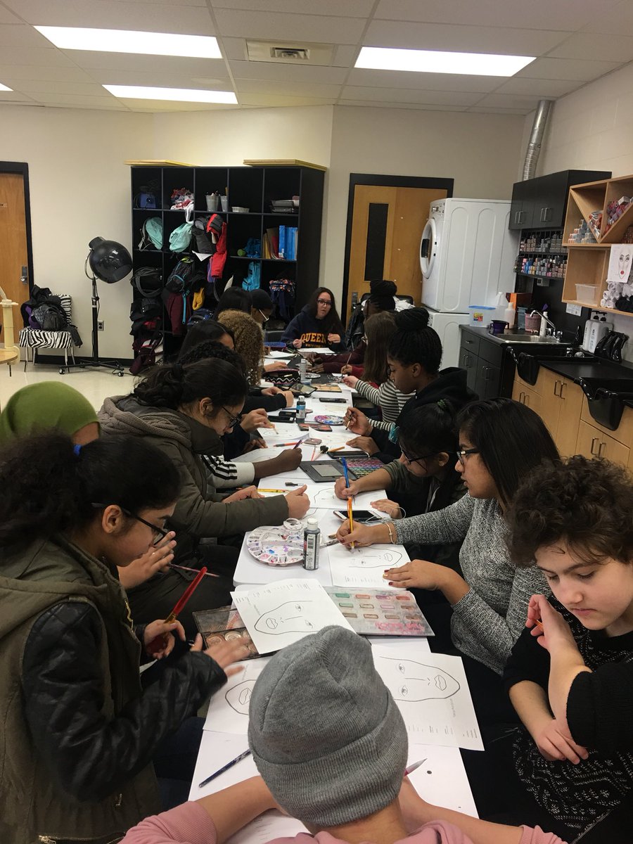 Grade 9’s using Mac facial charts to create highlighting and contouring makeup techniques