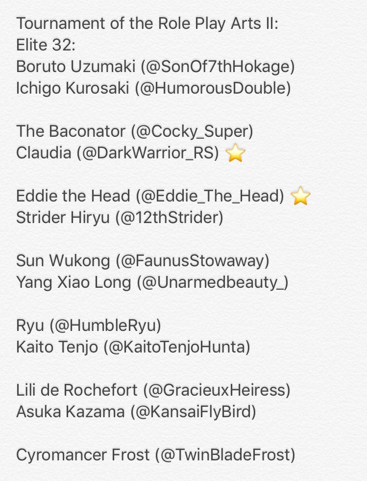 So far, the current participants in #TRPAII @FaunusStowaway @Eddie_The_Head8 <a href="/HumorousDouble/">Ichigo Kurosaki</a>