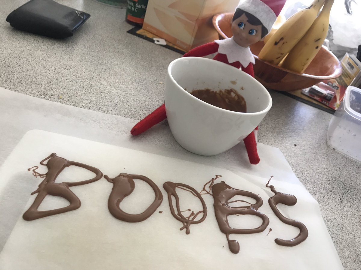 Never trust an elf around chocolate... #ElfOnTheShelf #Brosb4hohohos