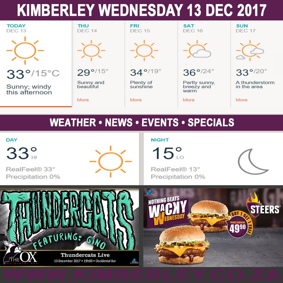 KbyPortal's tweet photo. KimberleyToday, Wednesday 13/12/2017-#KimberleyToday, Wednesday 13/12/2017
The weather forecast for today is; Plenty of sunshine &amp; windy this afternoon, becoming clear...-https://t.co/dbpPQaCcgI https://t.co/0iYzvS5aHz