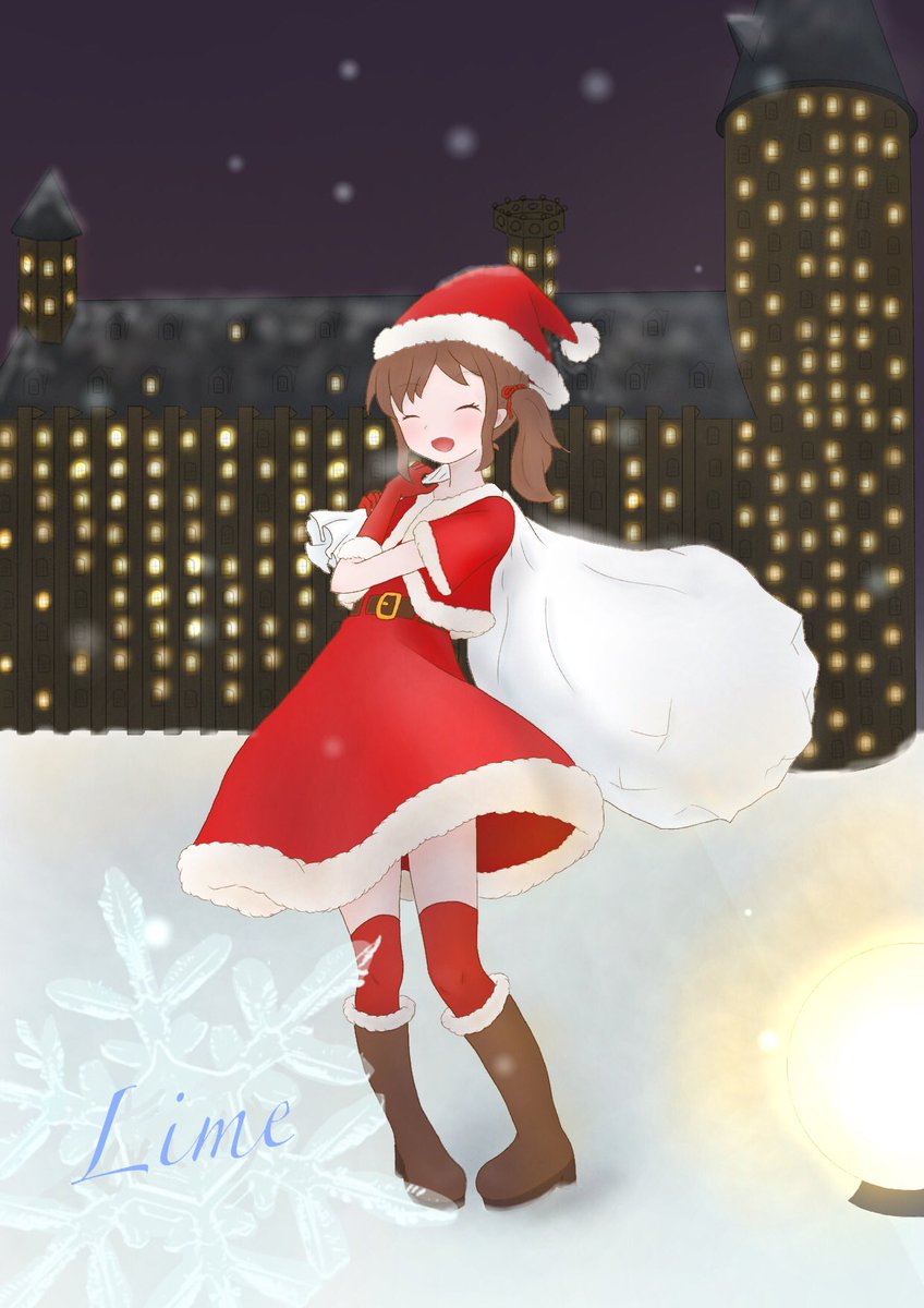 ライム クリスマスの絵です クリスマス サンタコス 女の子 オリジナルイラスト