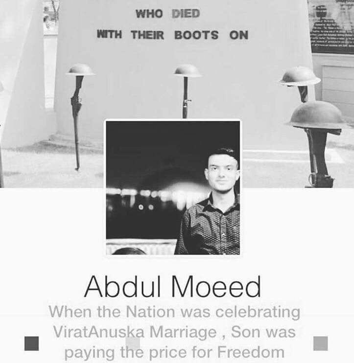 drmansoor140's tweet image. When the Nation was celebrating ViratAnushka Marriage , Son was paying the price for freedom
#Moeed