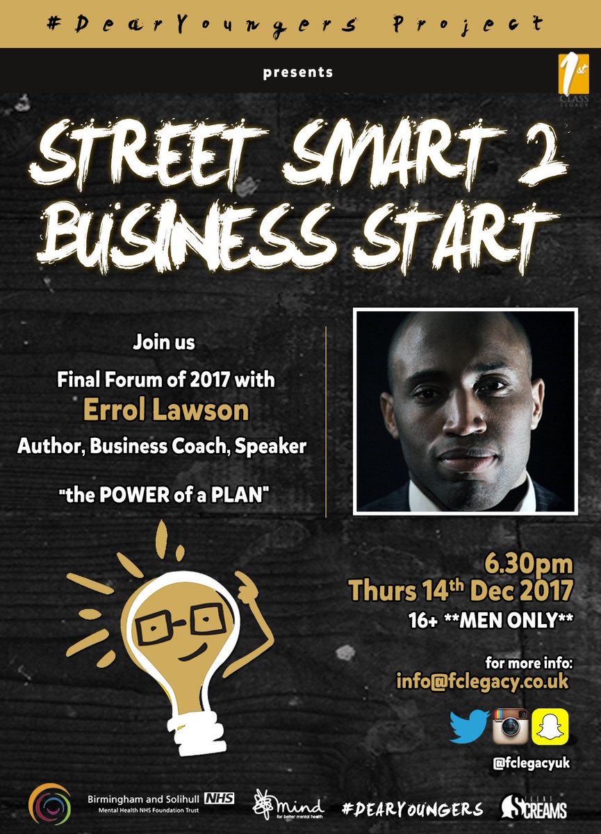 FcNationUK's tweet image. Join us for our final "Street Smart 2 Business Start" Forum theme: the POWER of PLAN" with @Errollawson more info email: info@fclegacy.co.uk.