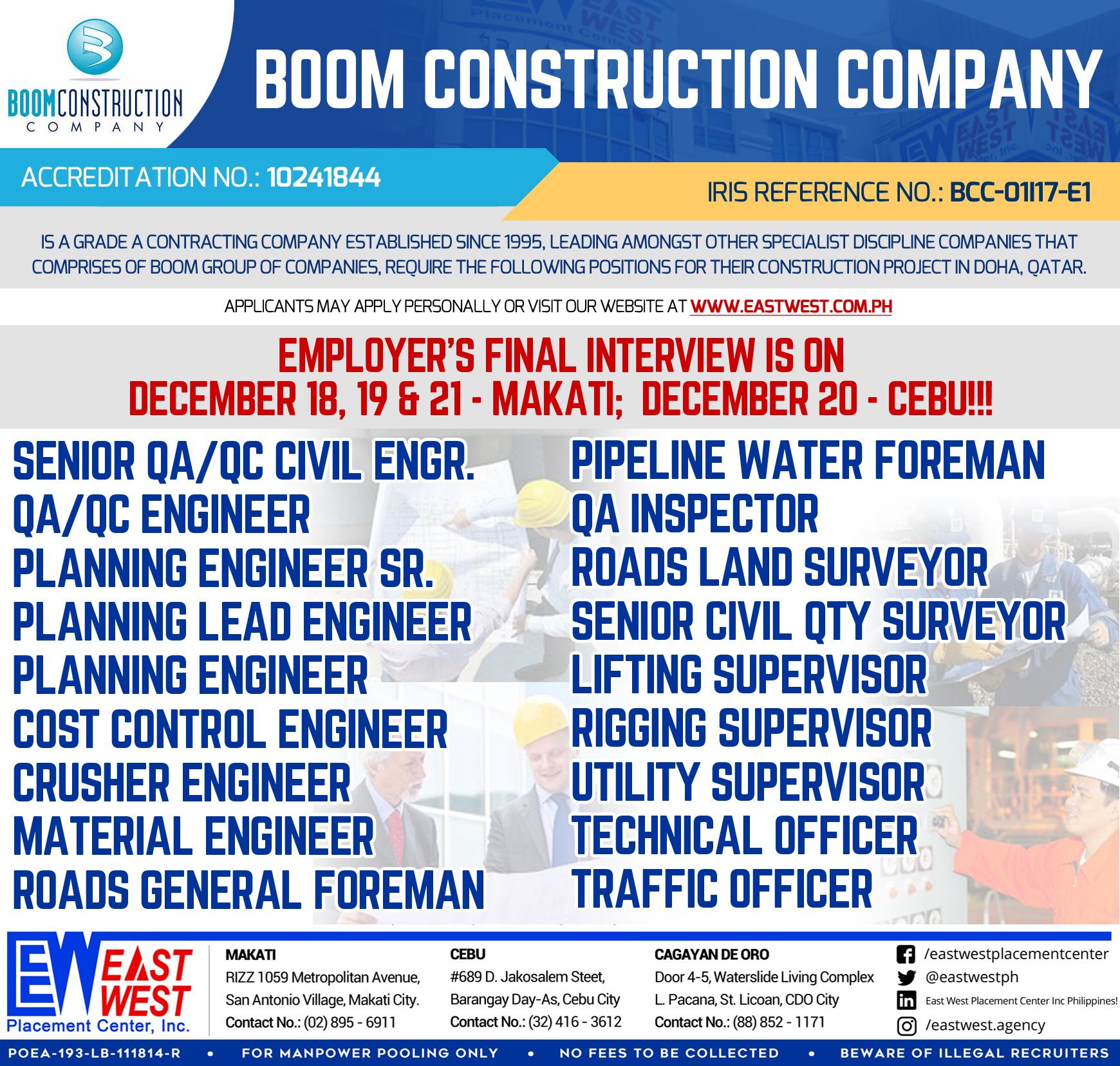 East West Agency على X: “BOOM CONSTRUCTION COMPANY is in need of