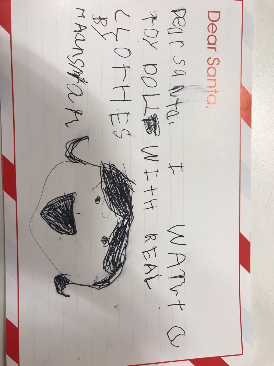 SantaFromMacys's tweet image. Dear anonymous child: did you think I’d send a real doll with toy clothes? Santa’s a toy maker, not a mind reader. Leave a name I can read next time.