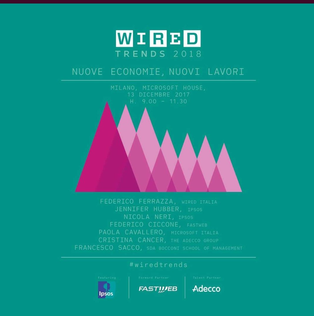 IpsosDoxa's tweet photo. Questa mattina alla Microsoft House terzo appuntamento dei #wiredtrends, nati dalla collaborazione tra @wireditalia e Ipsos. Oggi parleremo di nuove economie e nuovi lavori. Potete seguire la diretta streaming sul profilo Fb di Wired https://t.co/Ff6bRmzNdT