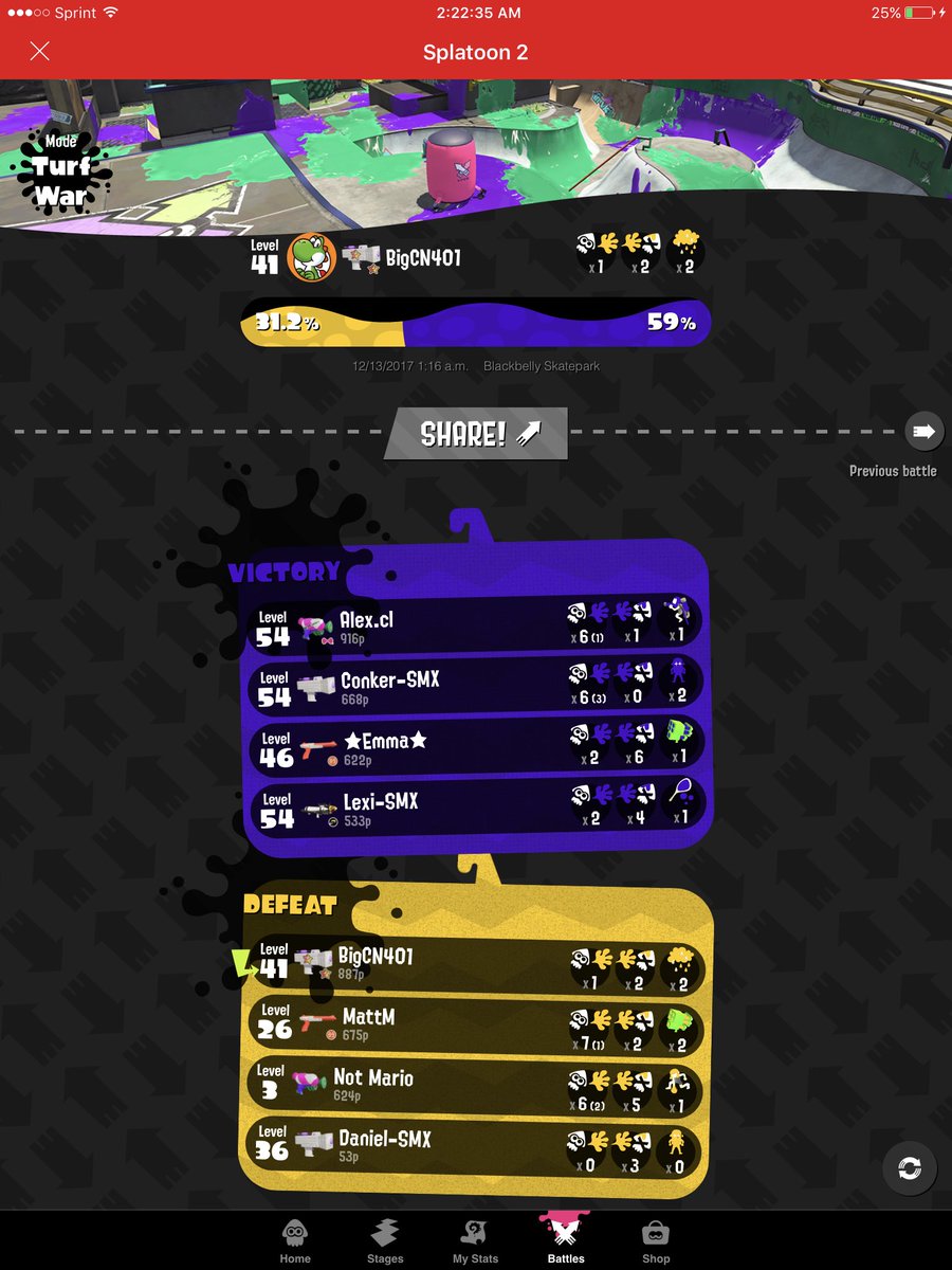 BigCN401's tweet photo. Hmm... I wonder why my team lost... 🤔...😪 #ThrowingTheGame #TurfWar #Splatoon2 #NintendoSwitch https://t.co/xzIiRuGYNX