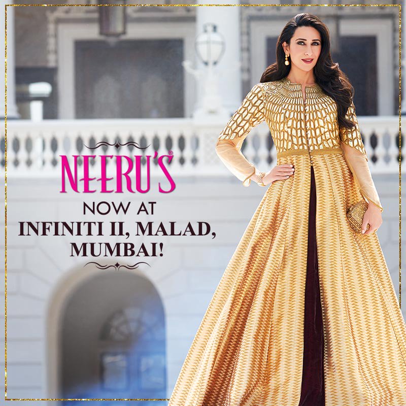 NeerusInd's tweet photo. Hey #Mumbai! We're glad to announce the grand opening of our 2nd store in Mumbai by none other than #KarismaKapoor at Infinity II, #Malad on 14th December! #StayTuned for more updates! #NeerusMumbai #NeerusMalad https://t.co/9uDyoJkRYI