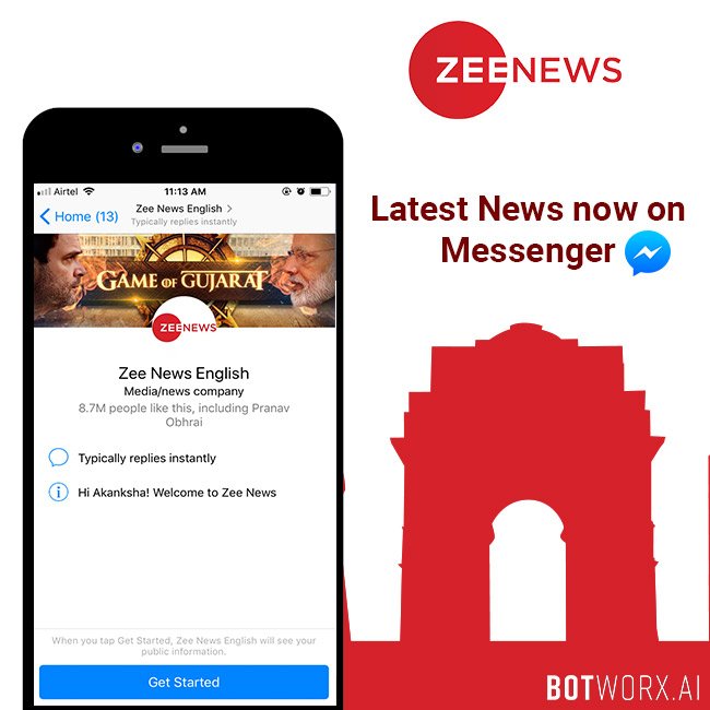 AmplifyDotAI's tweet photo. .@botworx is proud to be associated with @ZeeNews , global leader in News and Media, for its #AI driven customised messaging experience.
Click on the link below to try its Chatbot : https://t.co/lbJyyseCzV https://t.co/fp0tilBrE0