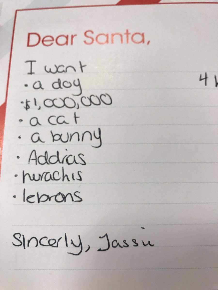 SantaFromMacys's tweet image. Dear Jassie: @NikeHuaraches are expensive. So are Lebrons. Actually your whole list is unrealistic.