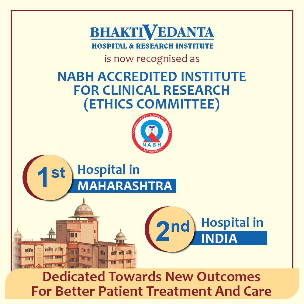 #MilestoneAchievement #NABHAccreditation #ClinicalResearch We are delighted to share that Bhaktivedanta Hospital & Research Institute is now recognised as NABH Accreditated Institute for Clinical Research (Ethics Committee) w.e.f. November 27, 2017.