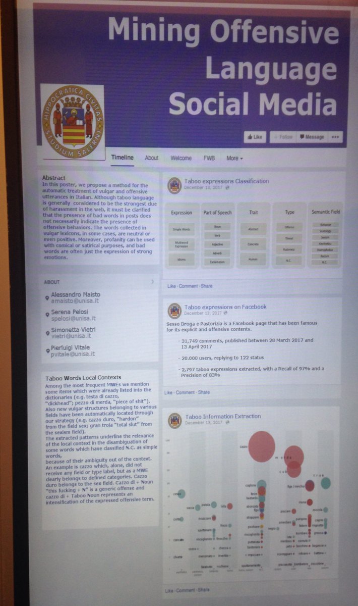 DH_FBK's tweet photo. Two interesting posters for our projects on #cyberbullism and #hatespeech at #CLiCit2017 #NLProc https://t.co/9sOCWGjG4s